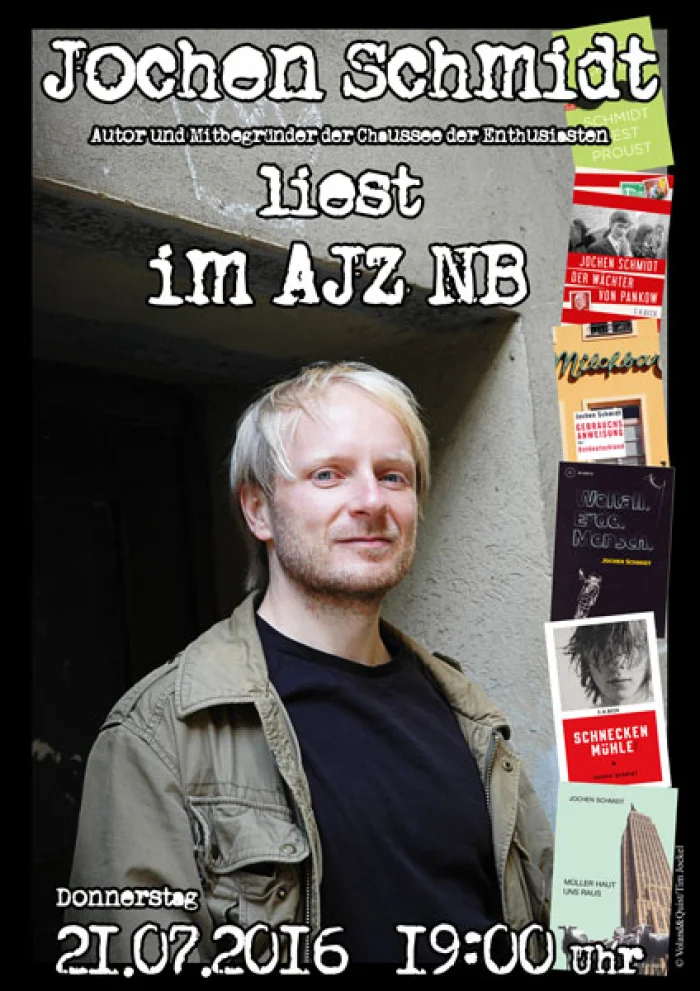 Flyer: WIR FEIERN GEBURTSTAG mit Jochen Schmidt; dazu VOKÜ