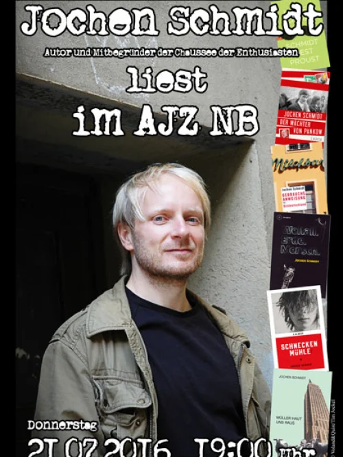 Flyer: WIR FEIERN GEBURTSTAG mit Jochen Schmidt; dazu VOKÜ